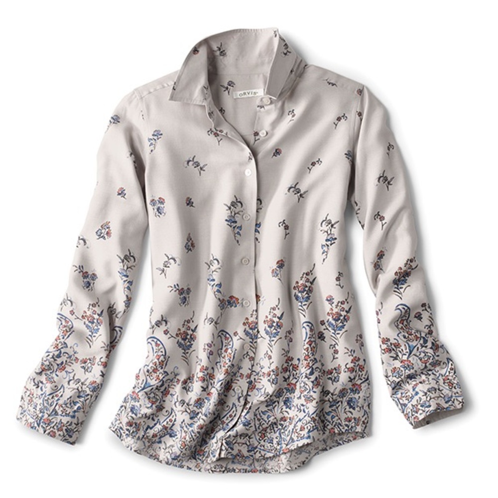 Orvis 100% Silk Women’s Floral Cream Button-Down Shirt Size Small